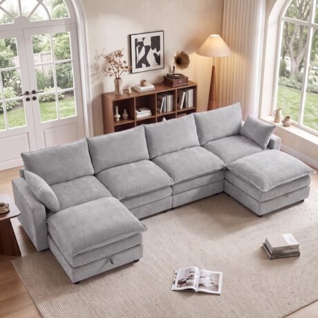 Cloud Modular Sectional with Storage Ottoman in Chenille
