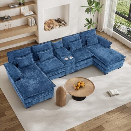 133" Deep-Seat U-Shaped Sectional in Chenille