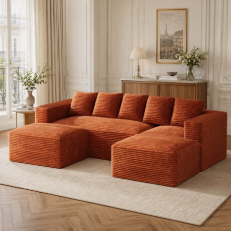 105" Deep-Seat U-Shaped Sectional in Corduroy