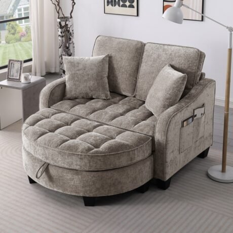 Modern Sleeper Sofa with Chaise in Chenille