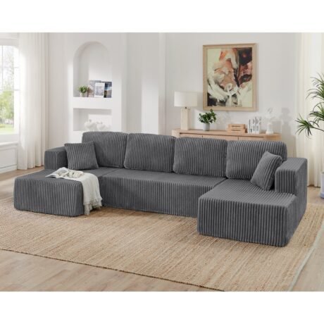 Modern Sleeper Sofa  in Corduroy, Gray